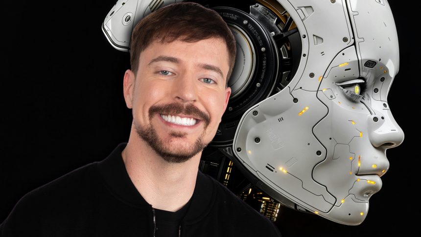 MrBeast and a bust of a robot.
