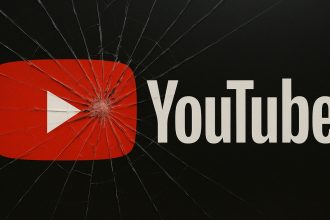 monitor with youtube logo cracked in it
