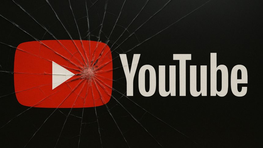 monitor with youtube logo cracked in it