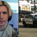 xQc next to police car driving along road